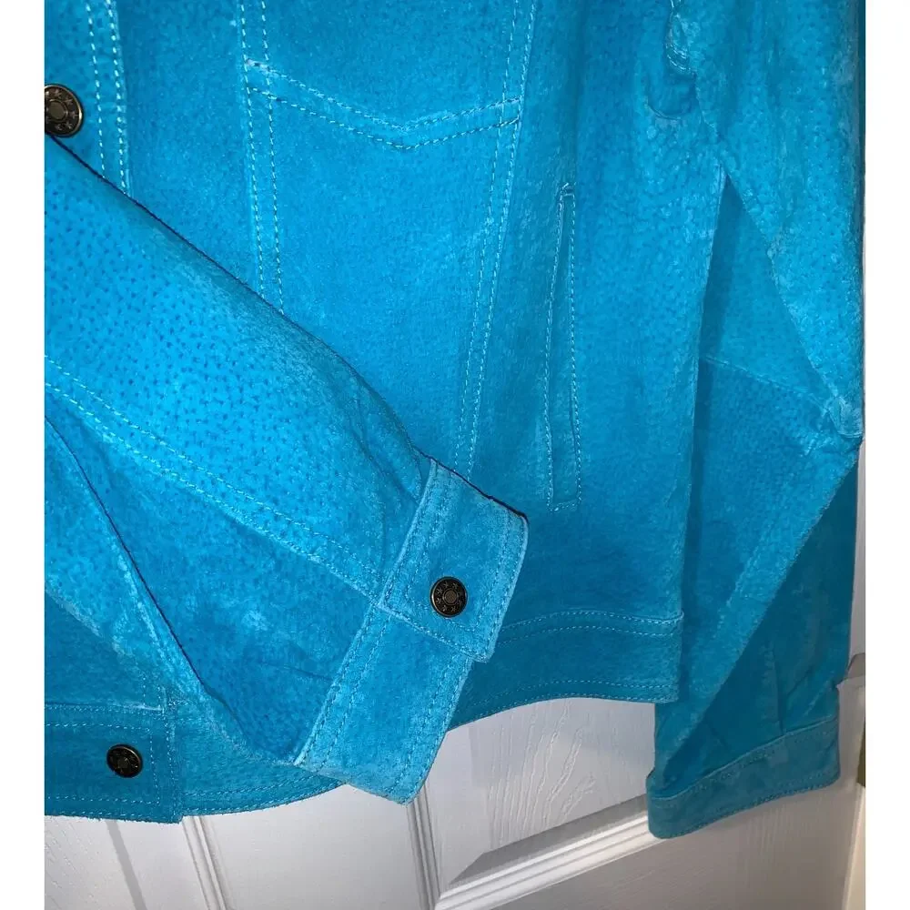 Vintage Rod's Womens Suede Jacket Size XL Turquoise Blue Slim Fit Runs Small